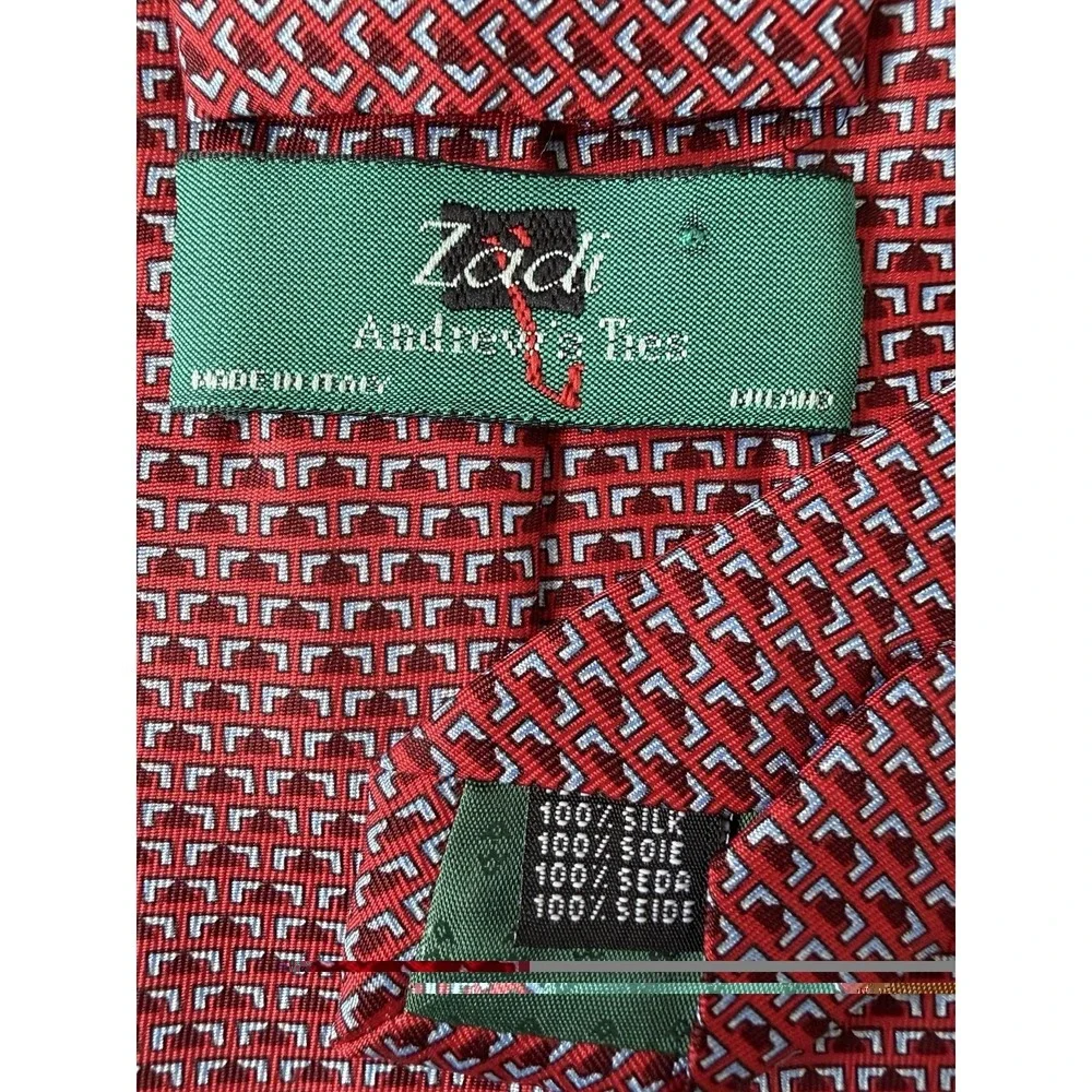 Zadi Andrews Ties Neckwear Red Silver Geometric All Over Pattern Italy Silk JBHS
